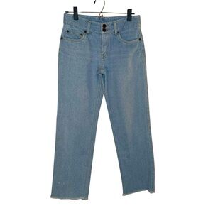 Women’s—Custom Light Blue Wash Regular Rise Denim Cropped Straight Raw Hem Jeans